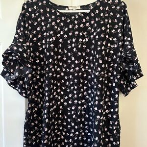 Pleione Black and Pink Floral Blouse